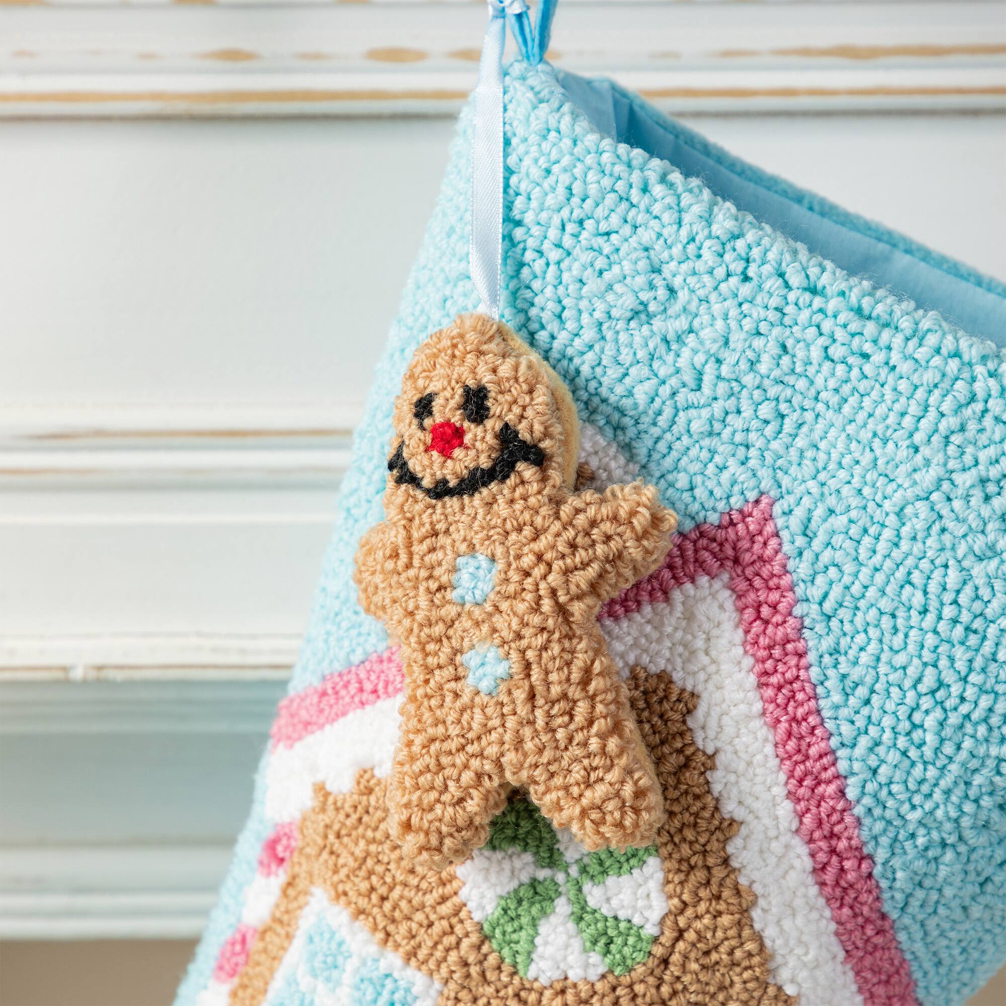 Glitzhome® 21"L Hooked Gingerbread House Stocking with Gingerbread Man Ornament